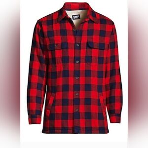 Brand New LANDS END Flannel Sherpa Lined SHIRT JACKET Size: Medium Red and Blue